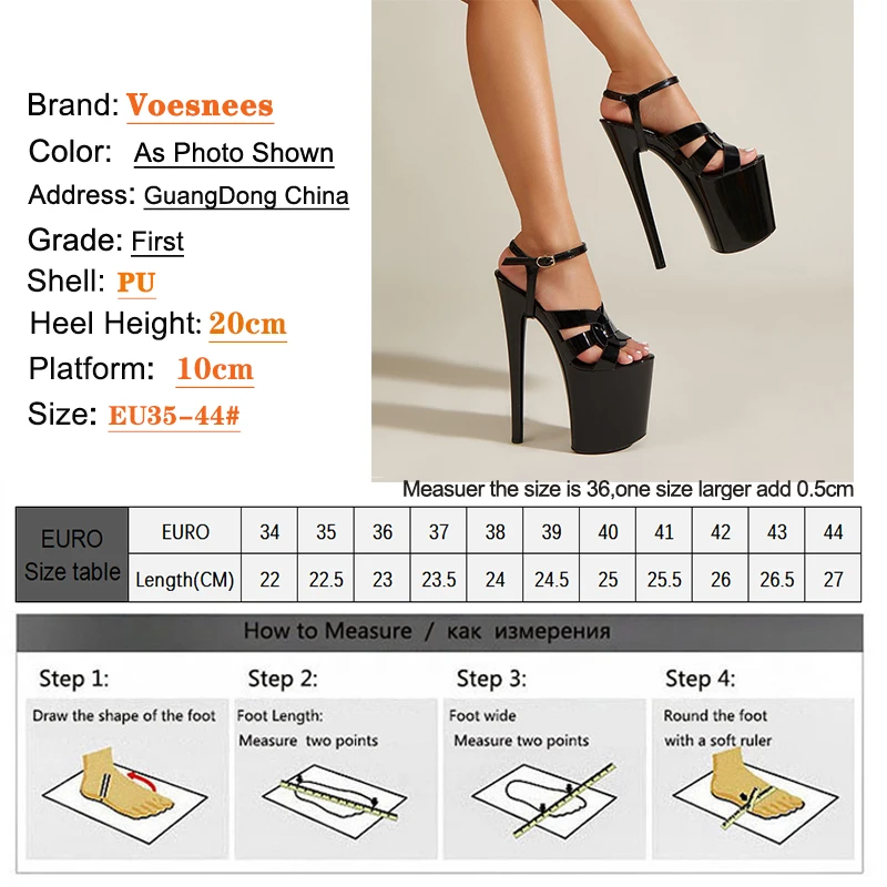 20CM/8Inch Women Platform Sandals 2023 Fashion Sexy Thin High Heel Party Wedding Open Toe Buckle Strap Summer Stripper Stiletto