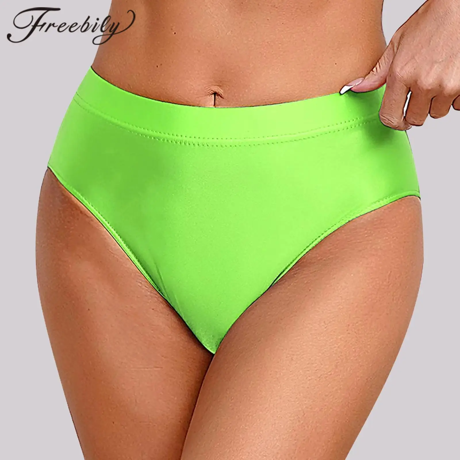 

Women's Swimwear Glossy Smooth Briefs Elastic Waistband Panties for Woman Bathing Swimming Underpants Solid Color Underwear