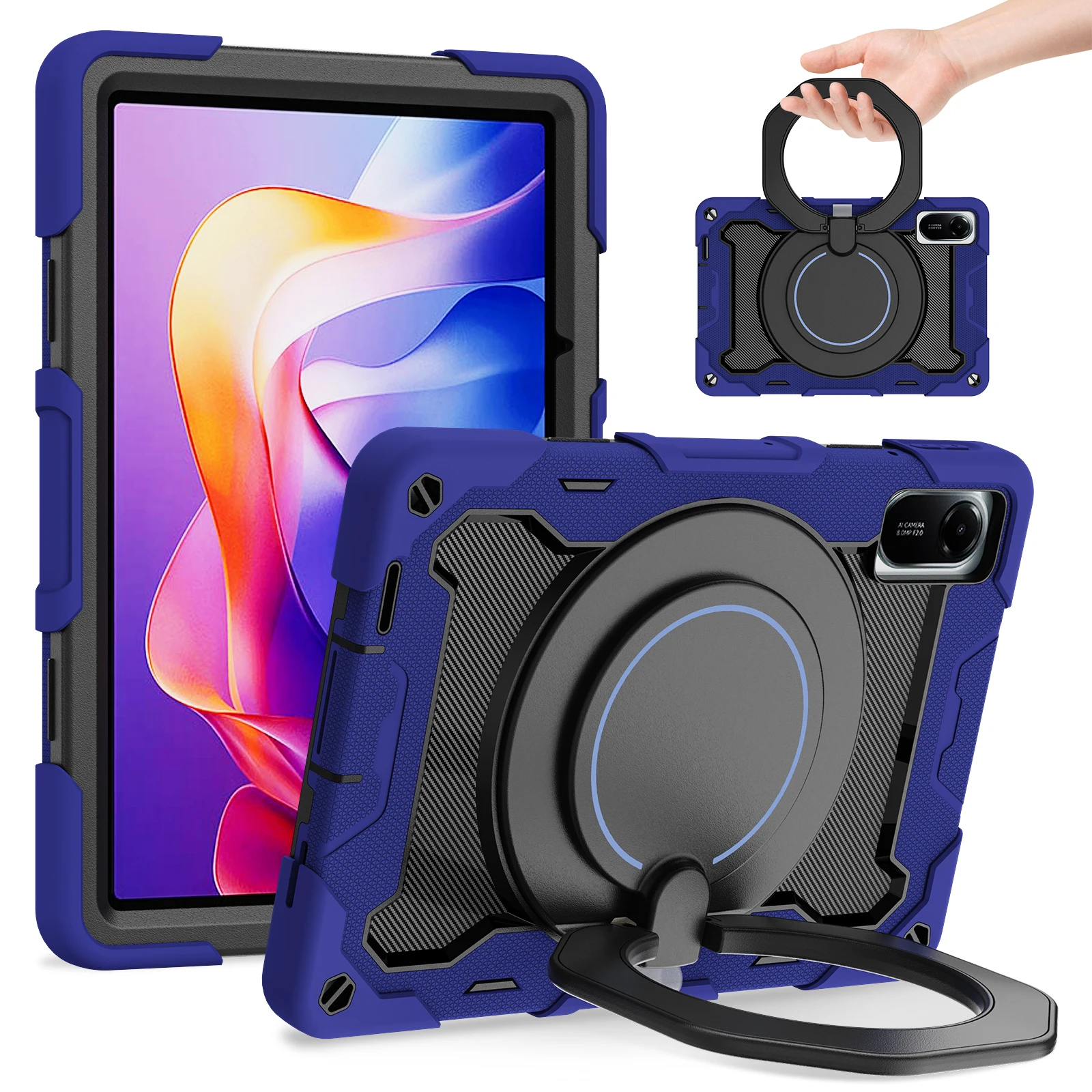 

For Xiaomi Redmi Pad 2 Case with Kickstand PC + Silicone Shockproof Rugged Tablet Cover - Navy Blue