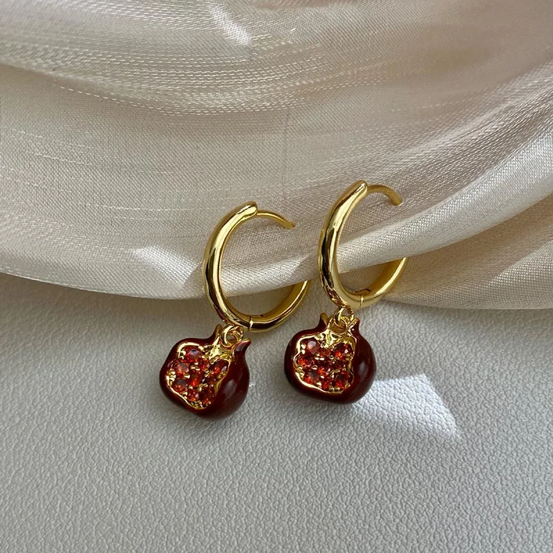 خمر العصرية الأحمر الرمان قلادة قلادة للنساء 2025 جديد الفاكهة الترقوة سلسلة أقراط مُزينة بحُلي المختنق مجوهرات هدية #6