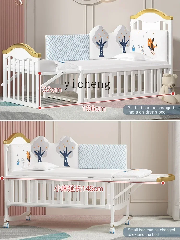 Crib Solid Wood Stitching Bed Multi-Functional Baby Cradle Newborn Children's Bed Movable