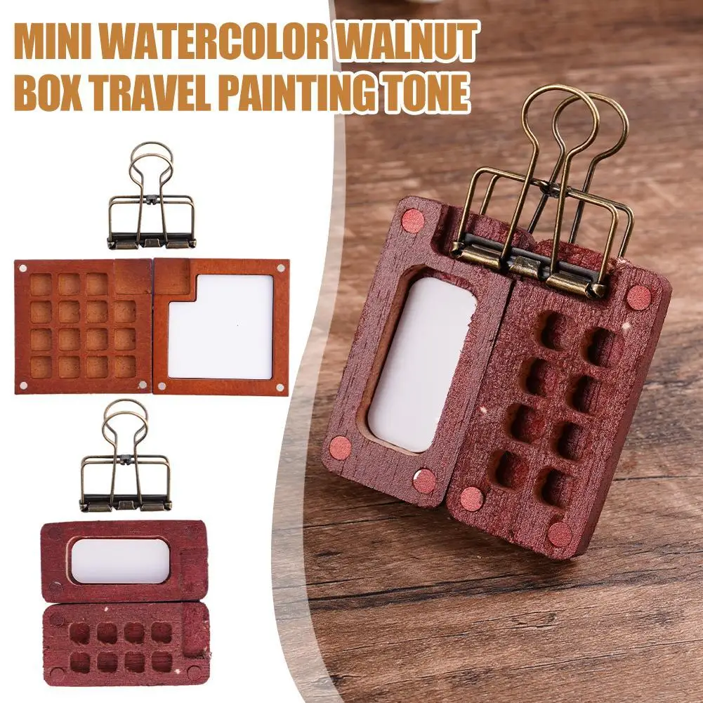 

8/15 Grid Portable Sketchbook Palette Mini Paint Set Pad Travel Watercolor Color Palette For Art Drawing Walnut Wood Box