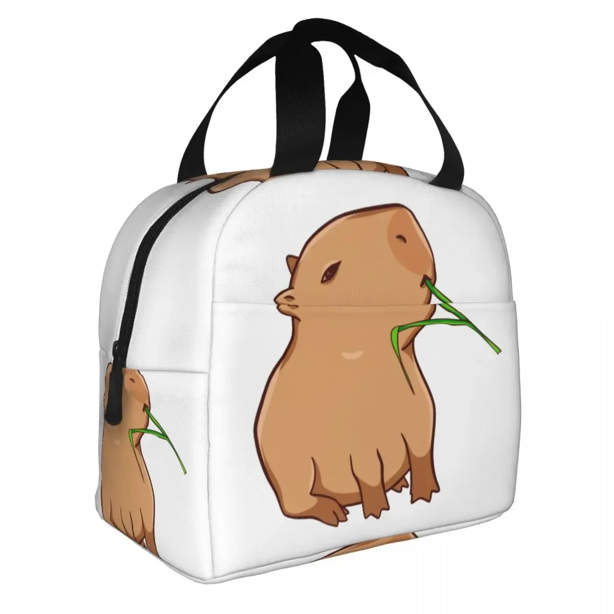 Custom Capybara With A Leaf Eat Your Greens Portable Lunch Boxes for Women Waterproof Thermal Cooler Food Insulated Lunch Bag