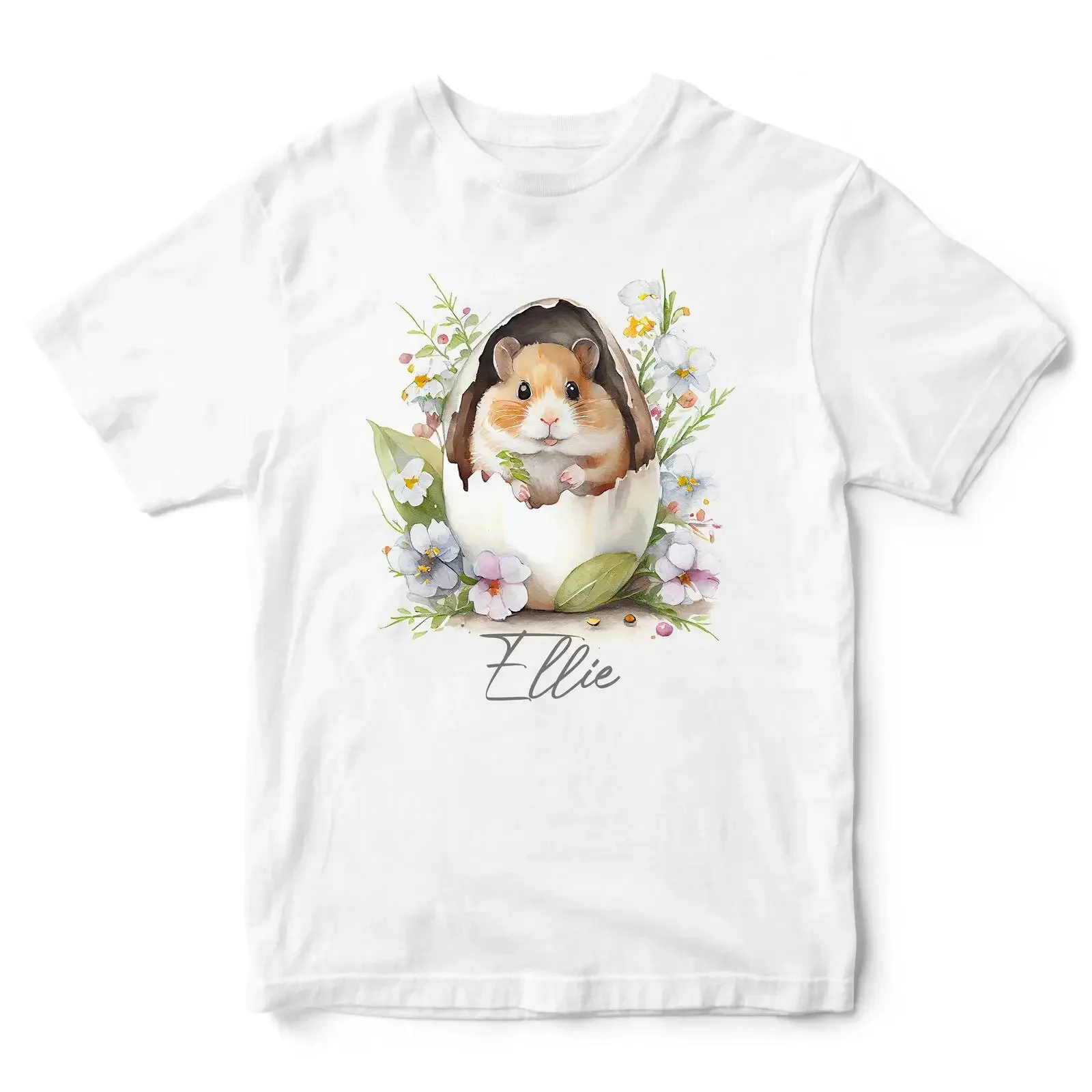 Personalisiertes Ostern T Shirt Hamster Mädchen individuell Frühling Blumen Ei Top Kind vintage Washed Top For Everyday Wear