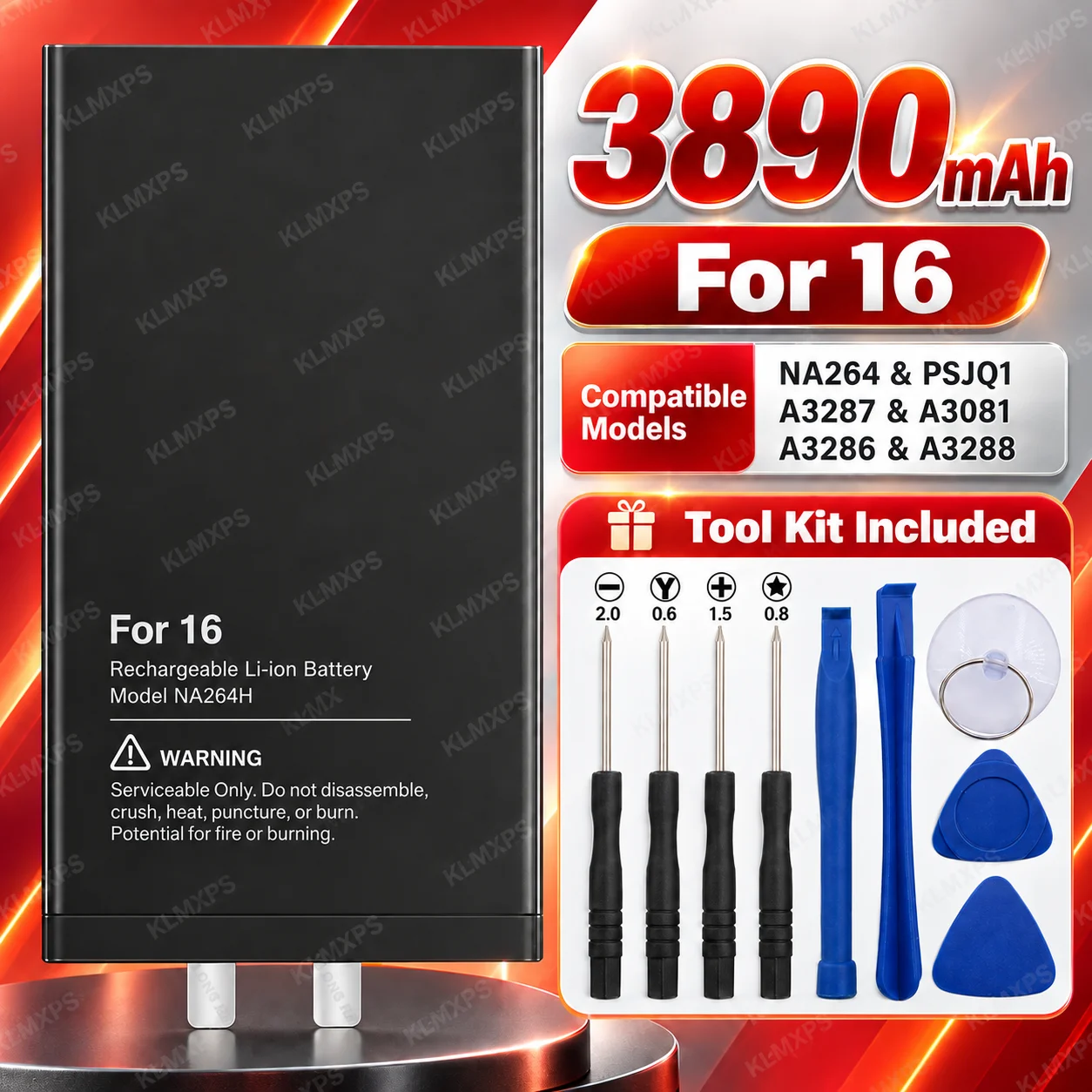 For iPhone 16 Single Cell Super Capacity Phone Battery A3286 A3288 A3081 NA264 PSJQ1 Replacement Battery