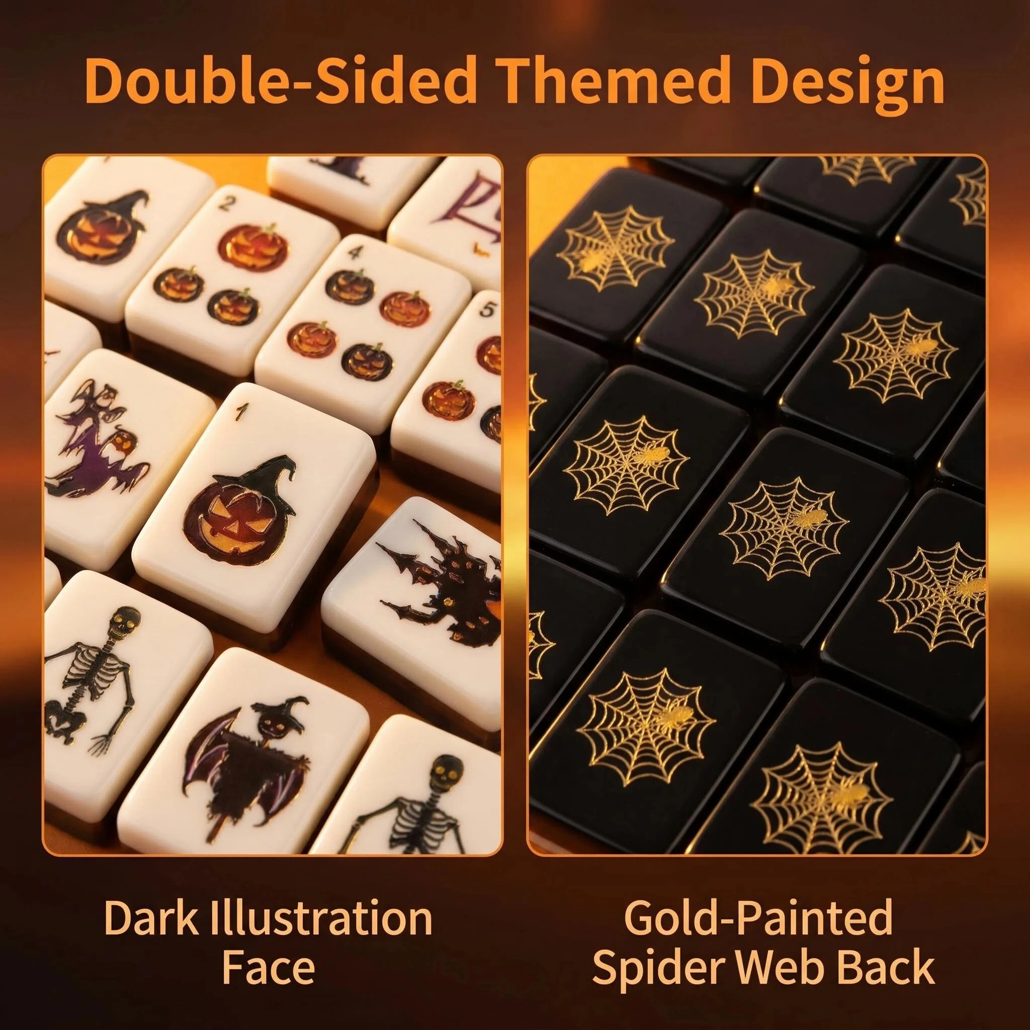 Premium Halloween American Mahjong Set with Spooky Pumpkin Witch Hat Pattern Luxury Solid Acrylic 160 Pieces Gift for Fun
