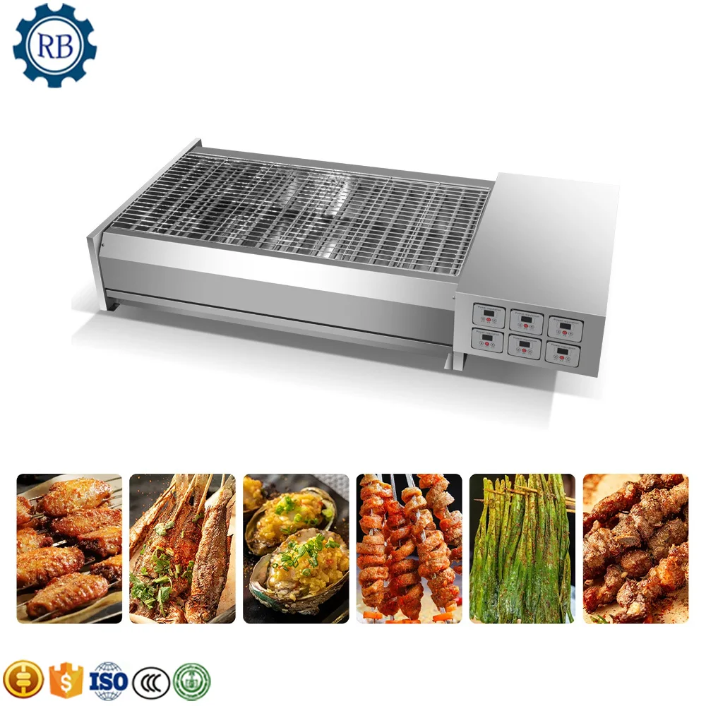 Commercial Barbecue Stainless Steel Charcoal Style Indoor BBQ Grill Counter Top Charcoal BBQ With Fan