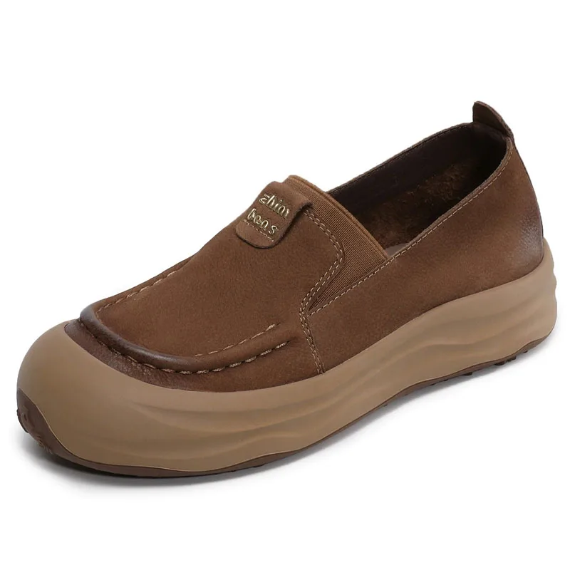 حذاء رياضي مكتنز من الجلد الطبيعي مريح بدون كعب سهل الارتداء على منصة عصرية للربيع للنساء بدون كعب مقاس كبير للخريف