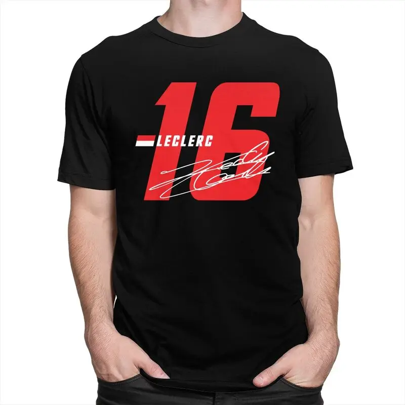 Custom Cool Charles Leclerc 16 Signature Number T Shirt Men Short Sleeved 100% Cotton T-shirt Summer Tee Tops Streetwear Tshirts