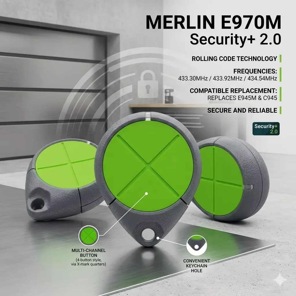 For Merlin EM970 MT110MYQ MT120EVOPS MT50EVO Garage Door Remote Control Command Transmitter Rolling code 434.54 MHz