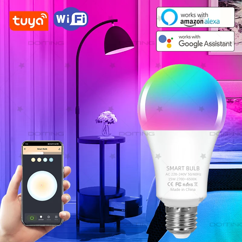Умная Светодиодная лампа Tuya E27 с Wi-Fi, 15 Вт, 18 Вт