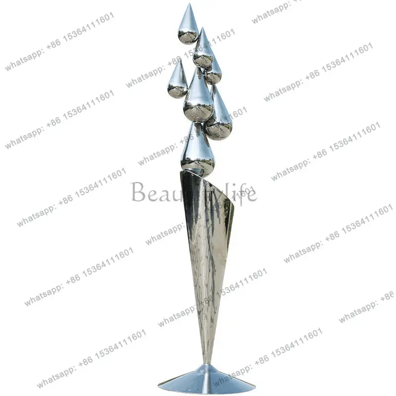 Large stainless steel water drop floor sculpture outdoor landscape metal ornament abstract art decoration