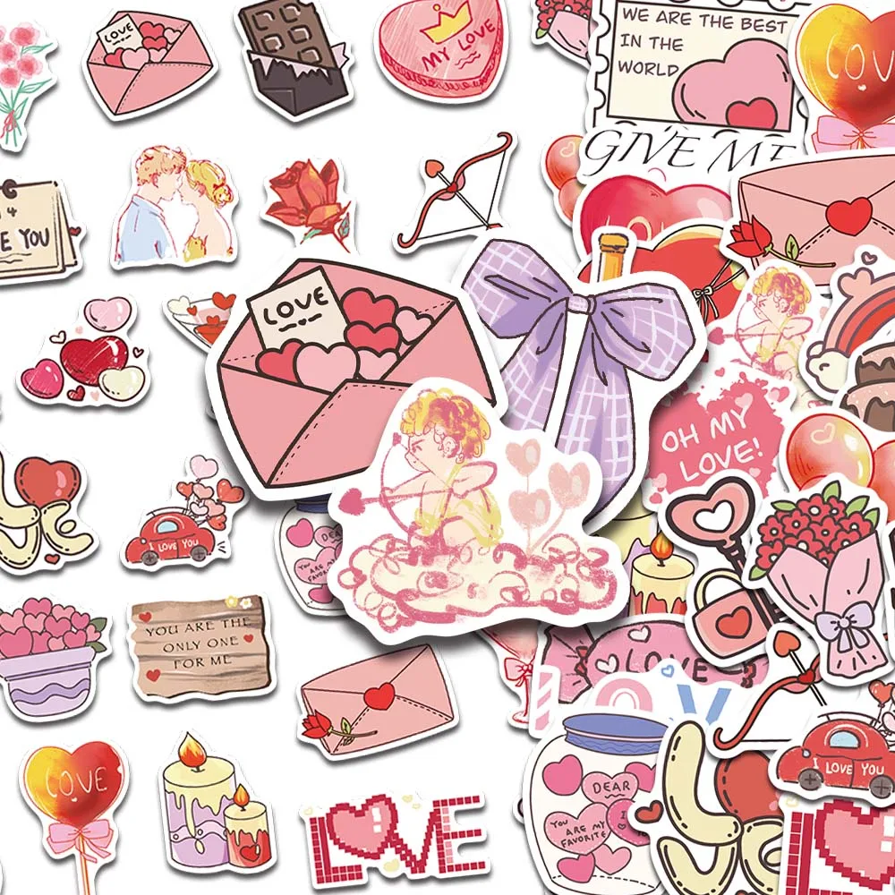 50pcs Valentine's Day Letter Stickers For Scrapbook Laptop Phone Case Envelope DIY Stickers Romantic Decor Valentine's Gift