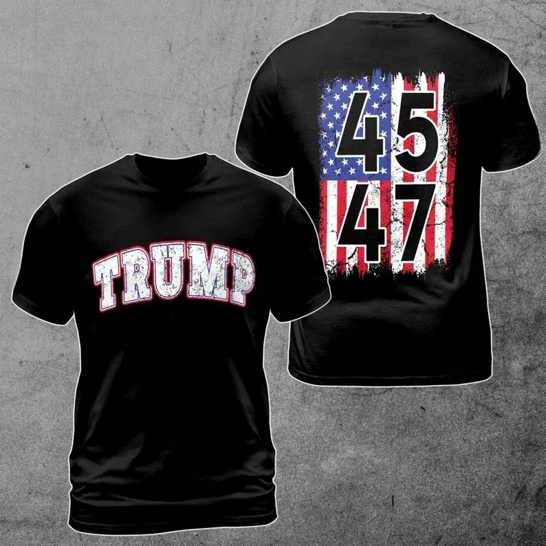 Trump 45 47 American Flag American MAGA Elections Republican Printed Cotton T-Shirt Streetwear Vintage Shirt Camisetas Supplier