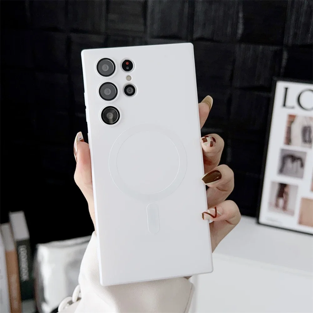 สําหรับMagsafeแม่เหล็กไร้สายชาร์จสําหรับSamsung S24 S23 S22 S21 S20 S20FE S23FEหมายเหตุ 20 Ultra Plus TPUนุ่มปกหลัง