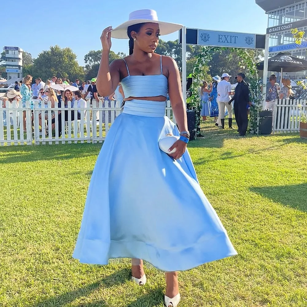 

Two Pieces Sets Party Dresses With Spaghetti Straps Satin Ankle Length Summer Wear Holiday Gowns Black Girls Birthday Dress