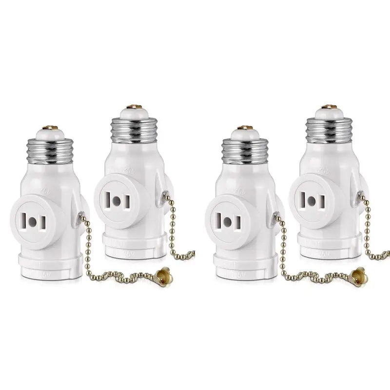 CHCH 2 Outlet Light Socket Adapter,E26 Bulb Socket To Outlet Splitter,Convert Medium Screw Socket Into A Socket 2 Outlets 4Pc