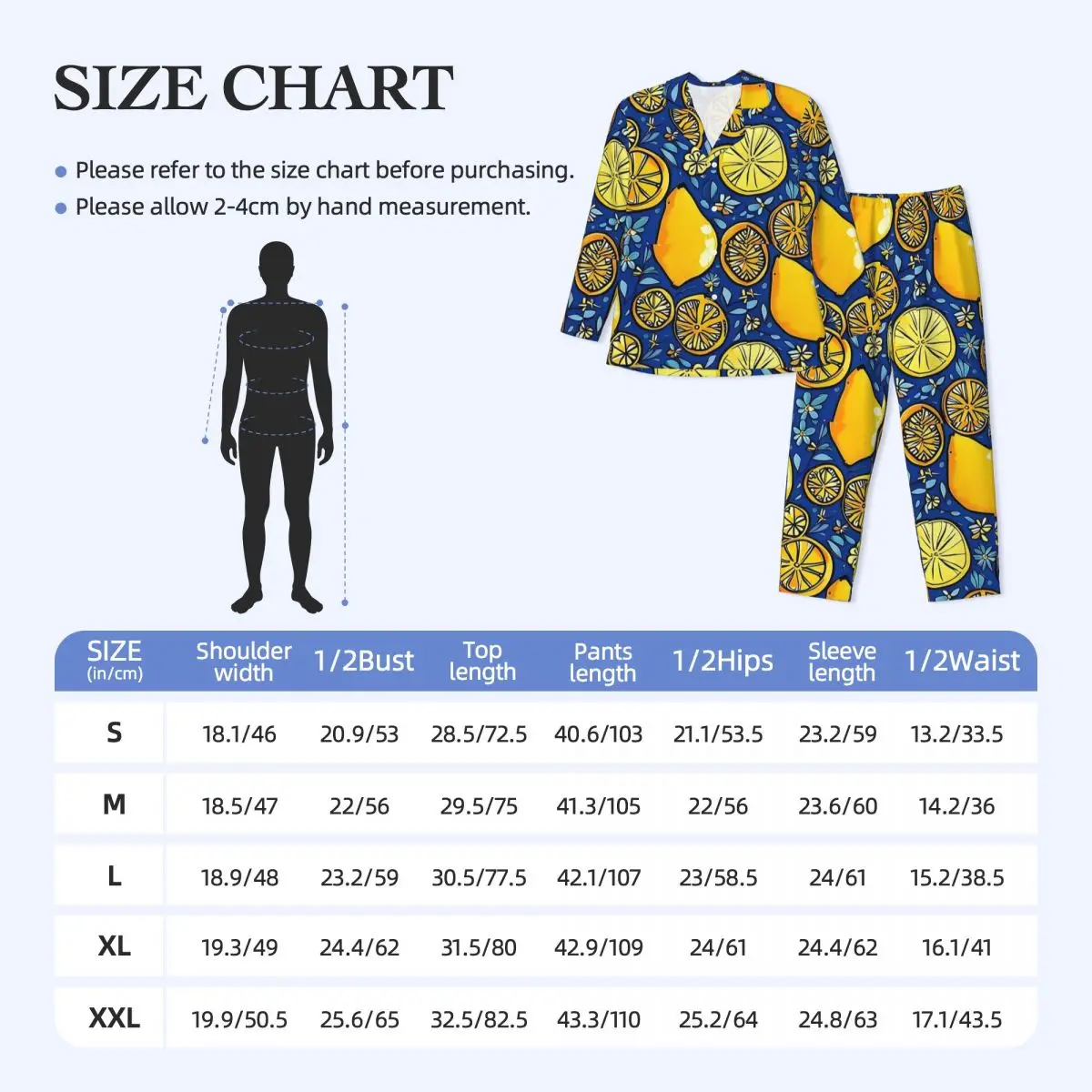 Limão e floral pijamas outono fruta impressão casual oversize conjunto de pijama masculino manga longa na moda noite design casa terno