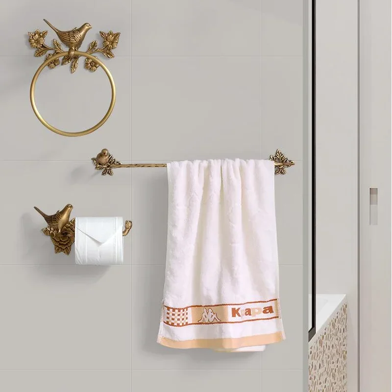 

Antique Brass 3pcs Bath Towel Set Bird Ring Carved Toilet Paper Holder Creative Bar Bathroom Accessories WF