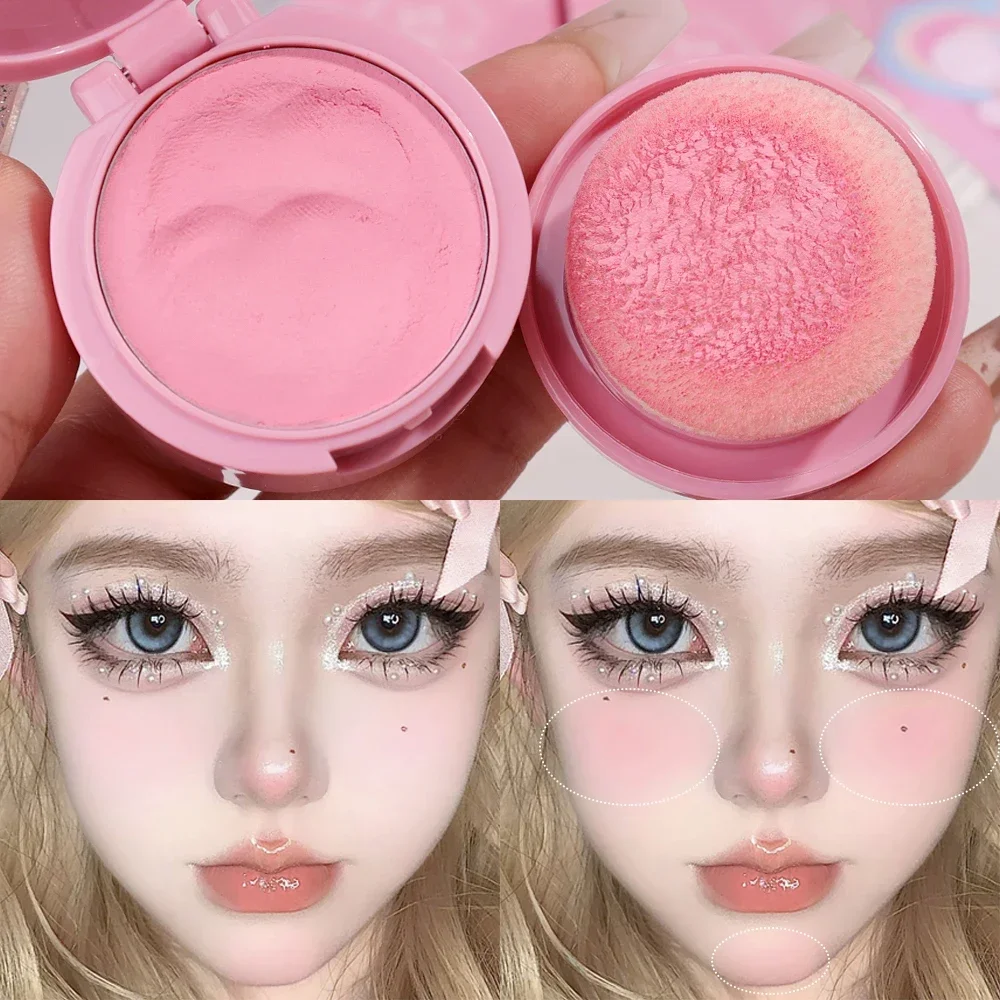 Monochrome Girl Blush with Powder Puff Makeup Natural Cheek Tint Blush Palette Peach Pink Cheek Contour Blush Korean Cosmetics