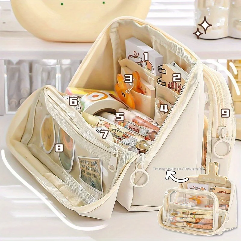 1 Large Capacity Pencil Case with 9 Compartments, Multi Slot Durable Pencil Case, Storage Box, Suitable for Teenagers