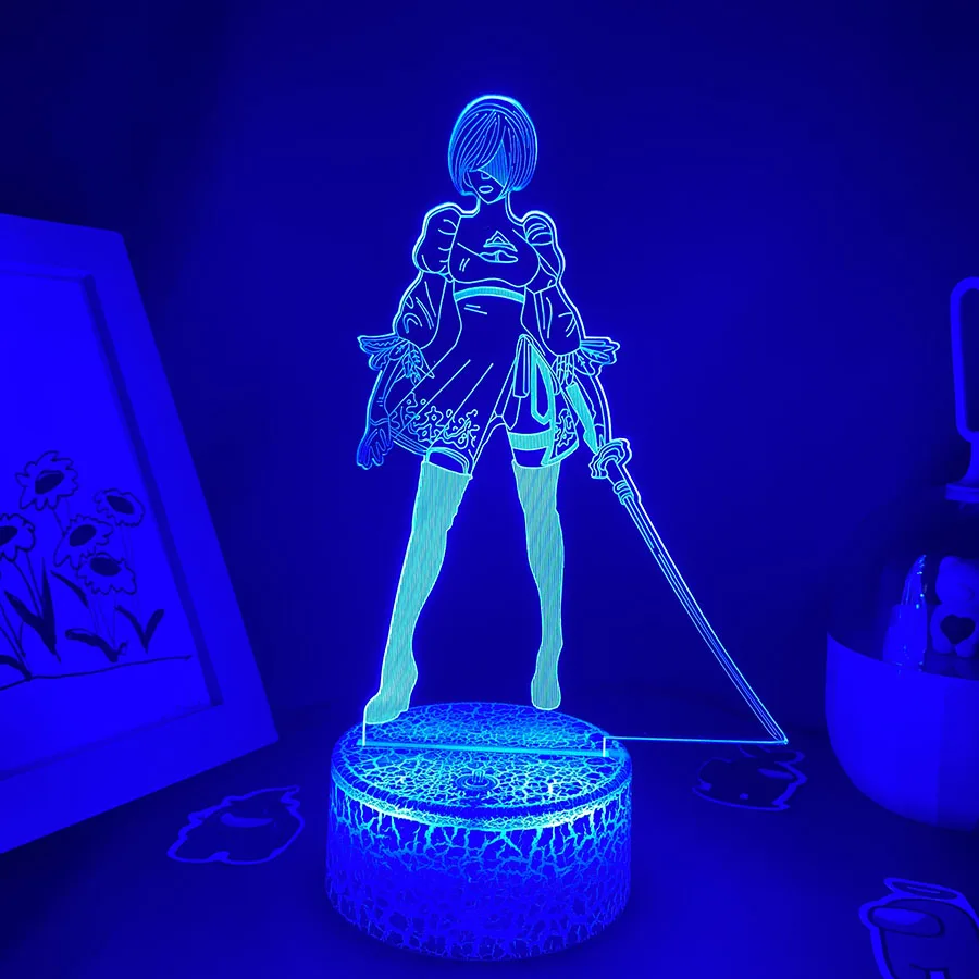 NieR Automata figura de juego YoRHa No2 tipo B 3D Led luces nocturnas de neón regalo de cumpleaños para amigos sala de juegos Decoración de mesa