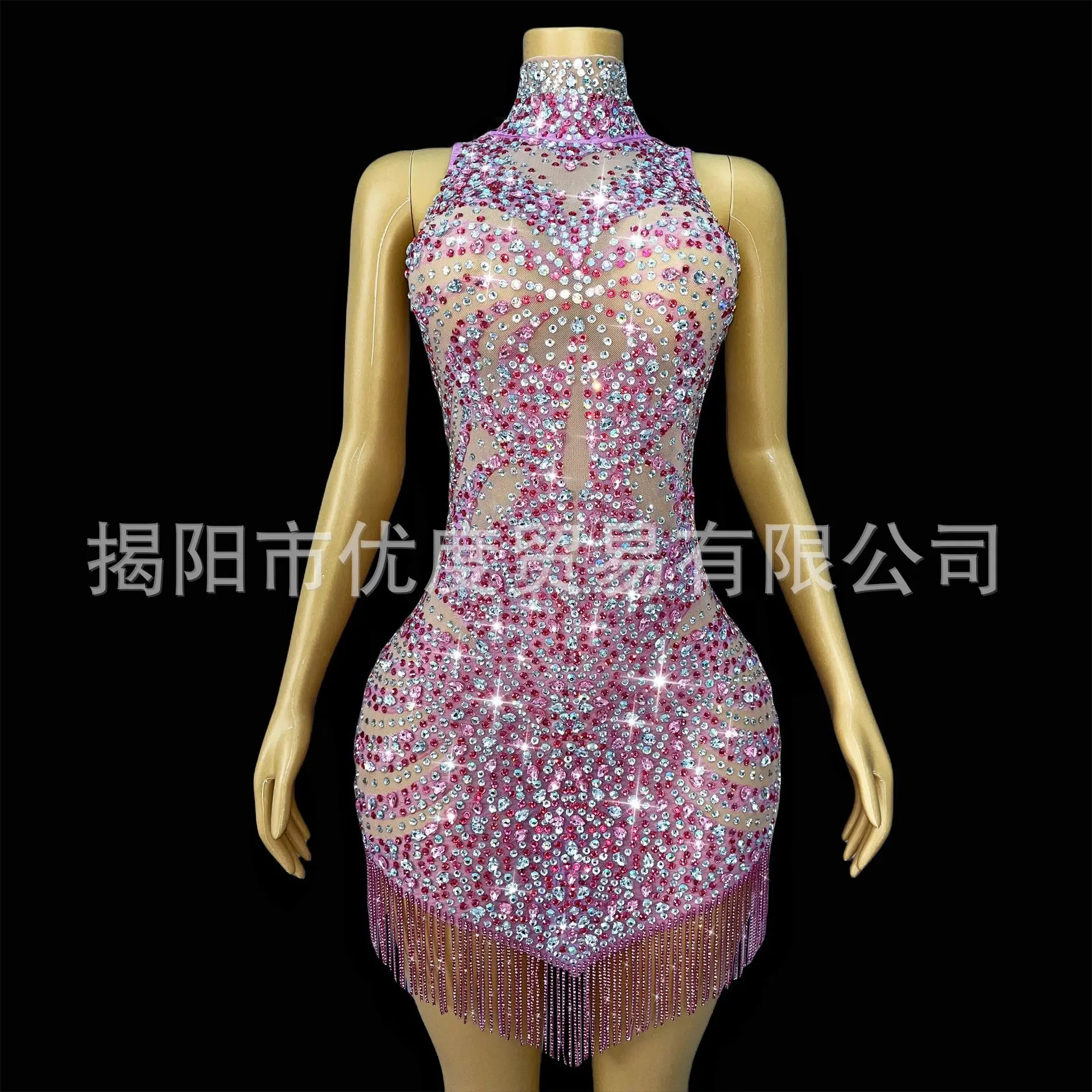 DJ لامعة مثير سليم سلسلة وحيد القرن فستان عيد ميلاد كوكتيل حفلة ليلة أداء قصير زهر الكرز فستان أرنب Abendkleid #4