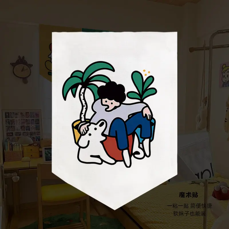 VIKAMA Hanging Cartoon Animal Noren Half Door Curtain with Triangle Flag for Kitchen