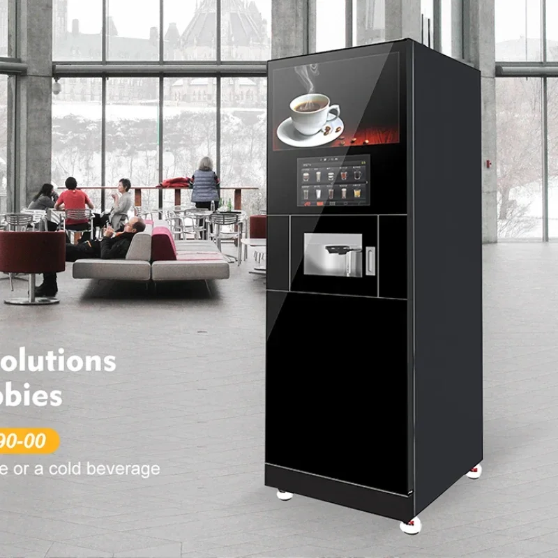 Commercial Big Screen Coffee Vending Machine with Visible Window Latte Hot Water Coffee Making Process