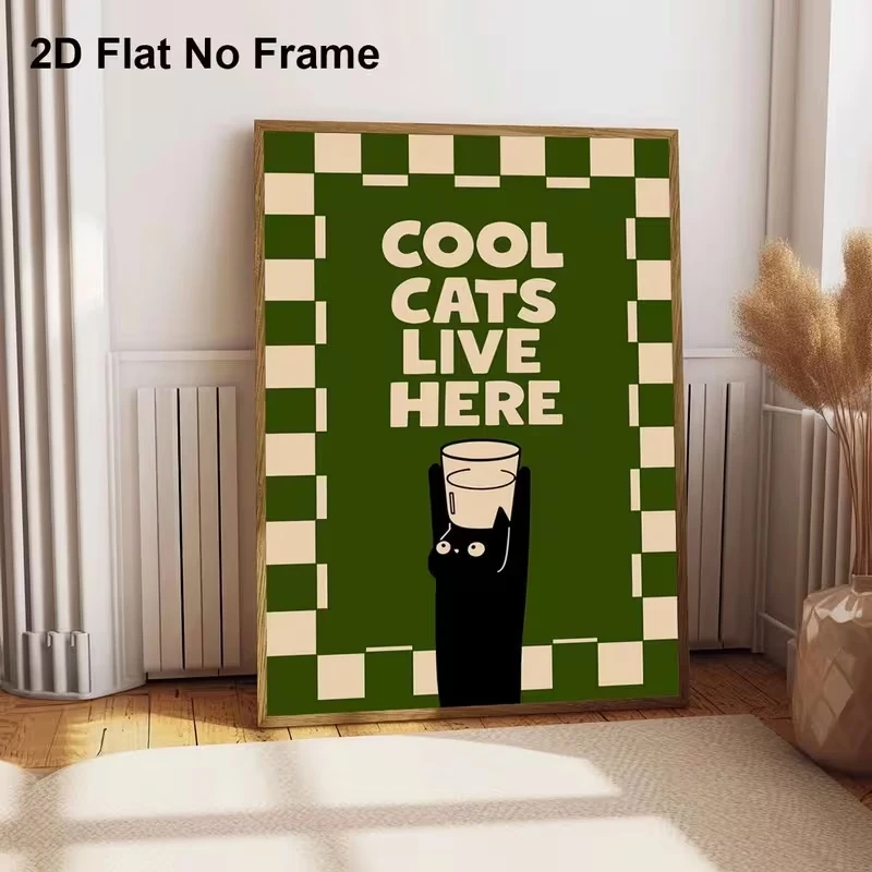 Modern Showcasing A Black Cat Grasping A Glass Wall Art Print Canvas Painting Poster Picture For Living Room,Bedroom Home Decor