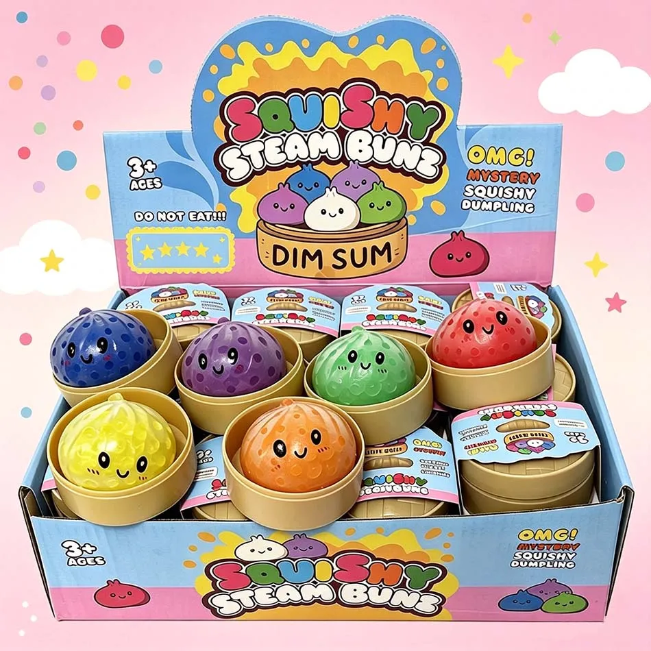 6 styles Realistic Giant Dumpling Squeeze Toy with Bamboo Steamer Soft TPR Dough Ball Decompression Toy Funny Creative Gift