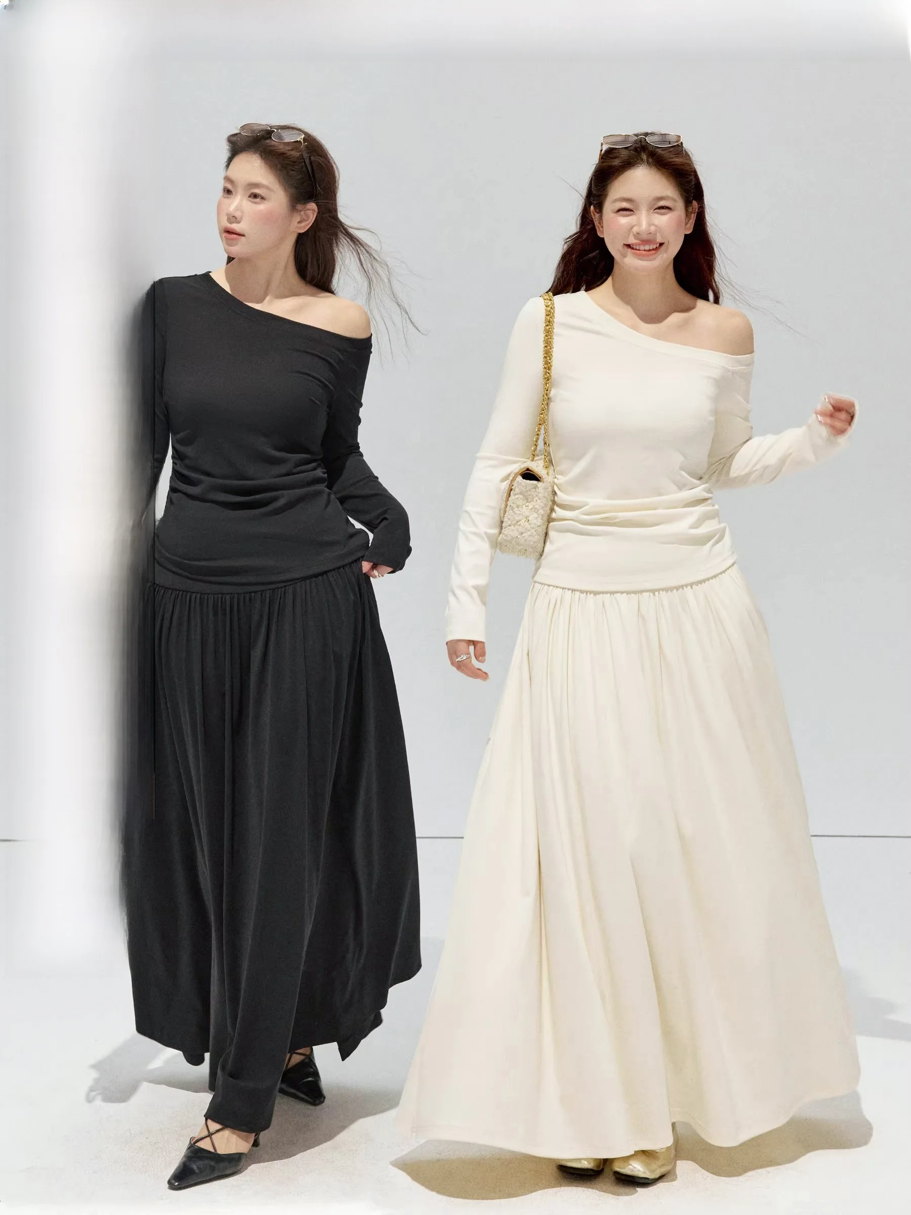 

Jiulu Studio "Ancient Myth" plus Size MM Slant Shoulder Waist Cinched Top Draped Half Skirt Large Size Ensemble Spring Fashion