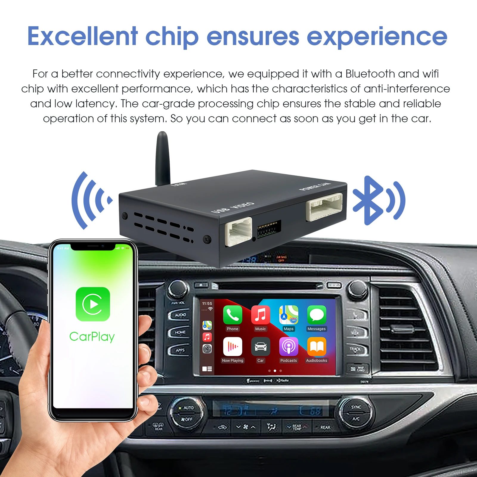 Wireless Carplay Android Auto Adapter for Toyota with Entune2.0 2014-2019, Upgrade Decoder Box for Toyota Corolla Tacoma Camry