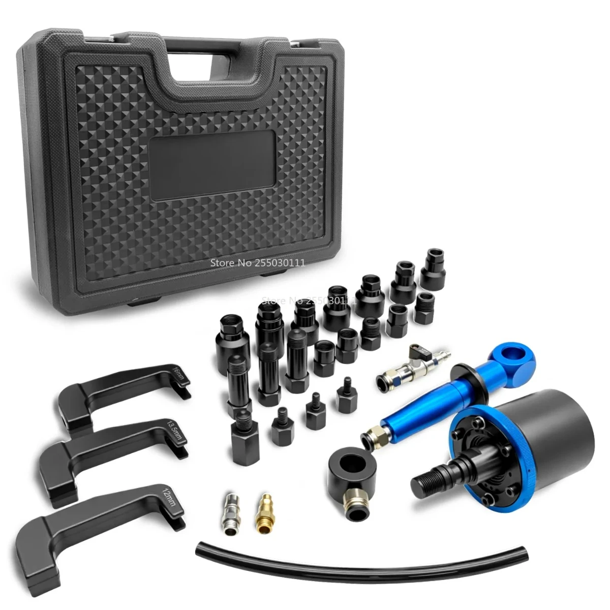 28 Piece Pneumatic Diesel Injector Puller Kit, Pneumatic Injector Extractor with 18 Adapters for Various Connection Types