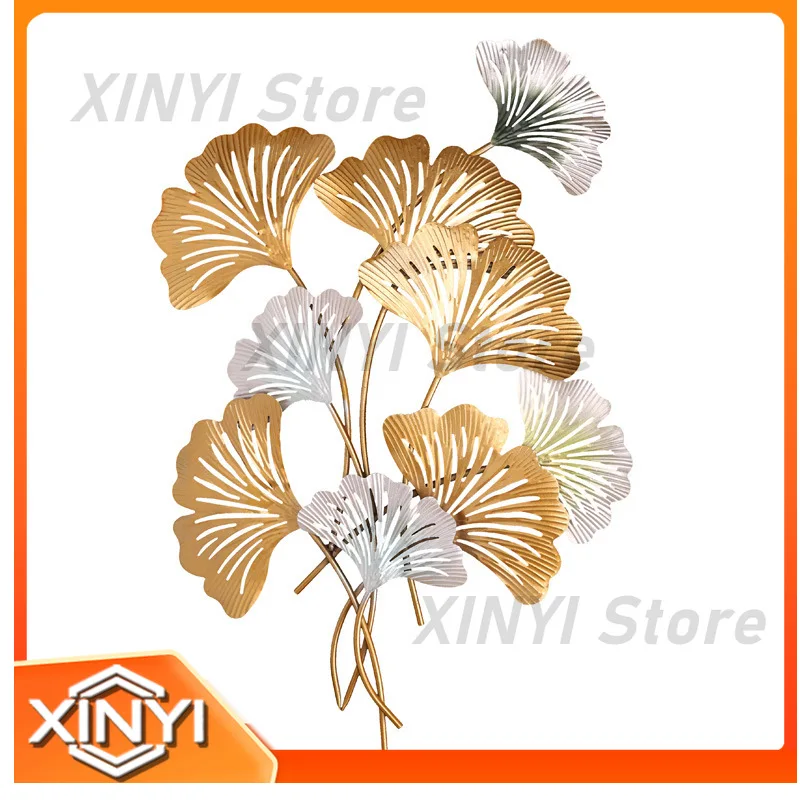 Ginkgo Leaf Golden Pendant for Iron Wall Hanging Luxury Wall Decoration for Living Room TV Background Art Gold Metal Deco