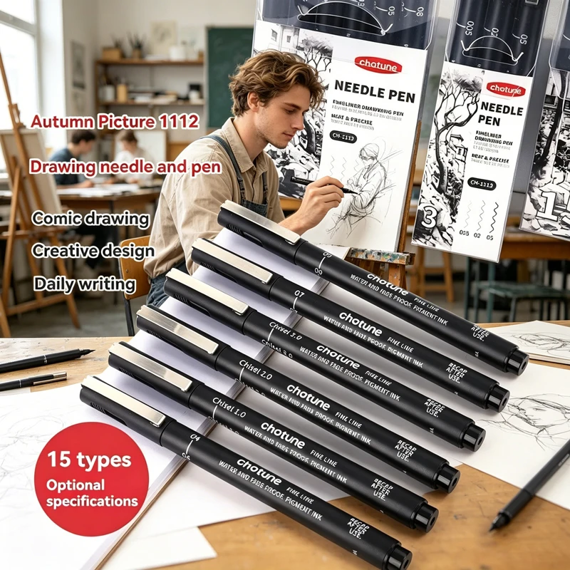 3-15 Sizes Fine Point Black Micro Pens, Waterproof Archival Ink Drawing Pens for Manga, Anime, Illustration&Technical Sketch Art