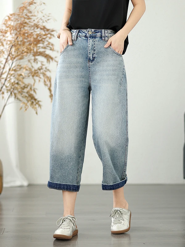 

Slim Straight Leg Jeans Women's Thin Summer Simple Color Versatile Slimming Small Size Casual Wide Leg Pants