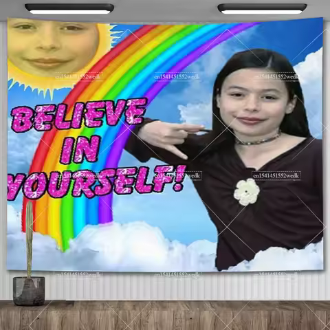 ICarly Believe In Yourself Wall Tapestry Funny Miranda Cosgrove Meme Tapestrys Living Room Decoration Aesthetic College Posters
