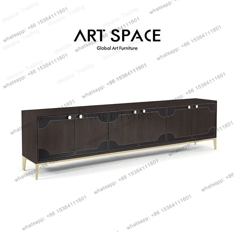 zj.Italian minimalist solid wood TV cabinet light luxury high-end living room home storage locker integrated