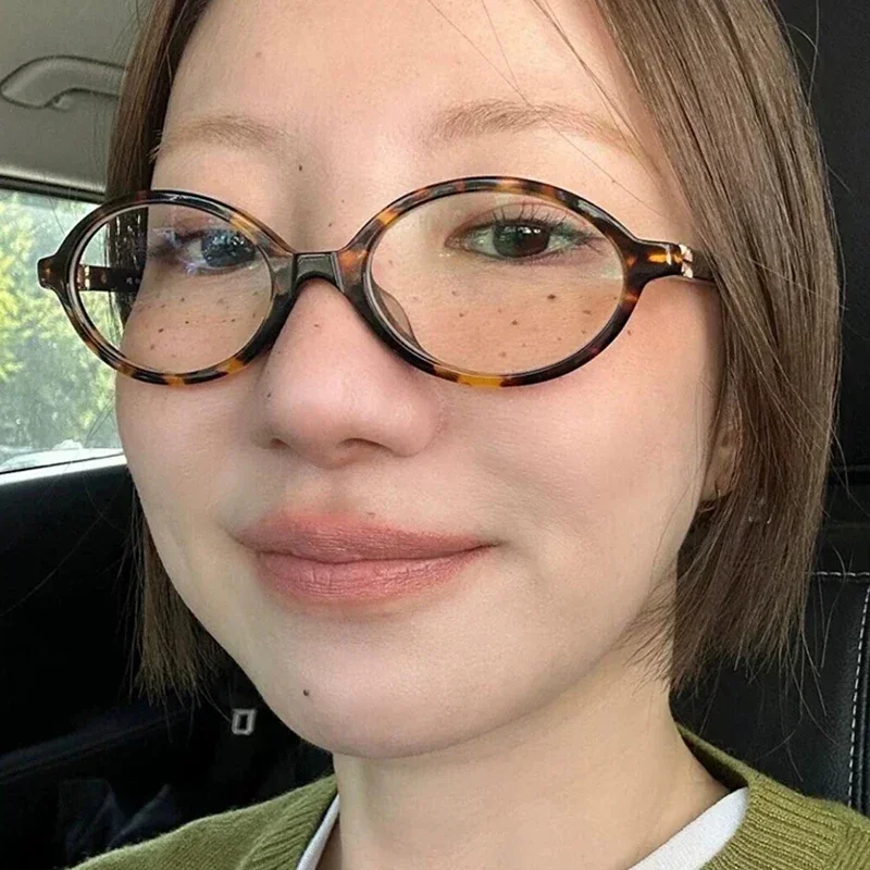 Leopard Print Oval Frame Glasses Women Lovely Anti Blue Light Plain Eyewear Finish Optical Spectacle Computer Clear Glasses Gift