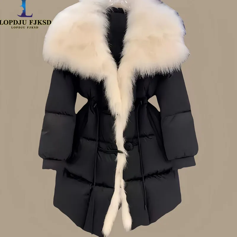 Women's Faux Fur Collar Coat, Loose Single Breasted Cotton Jacket, Thick, Warm Female Clothing,Korean , New, Winter, 2024