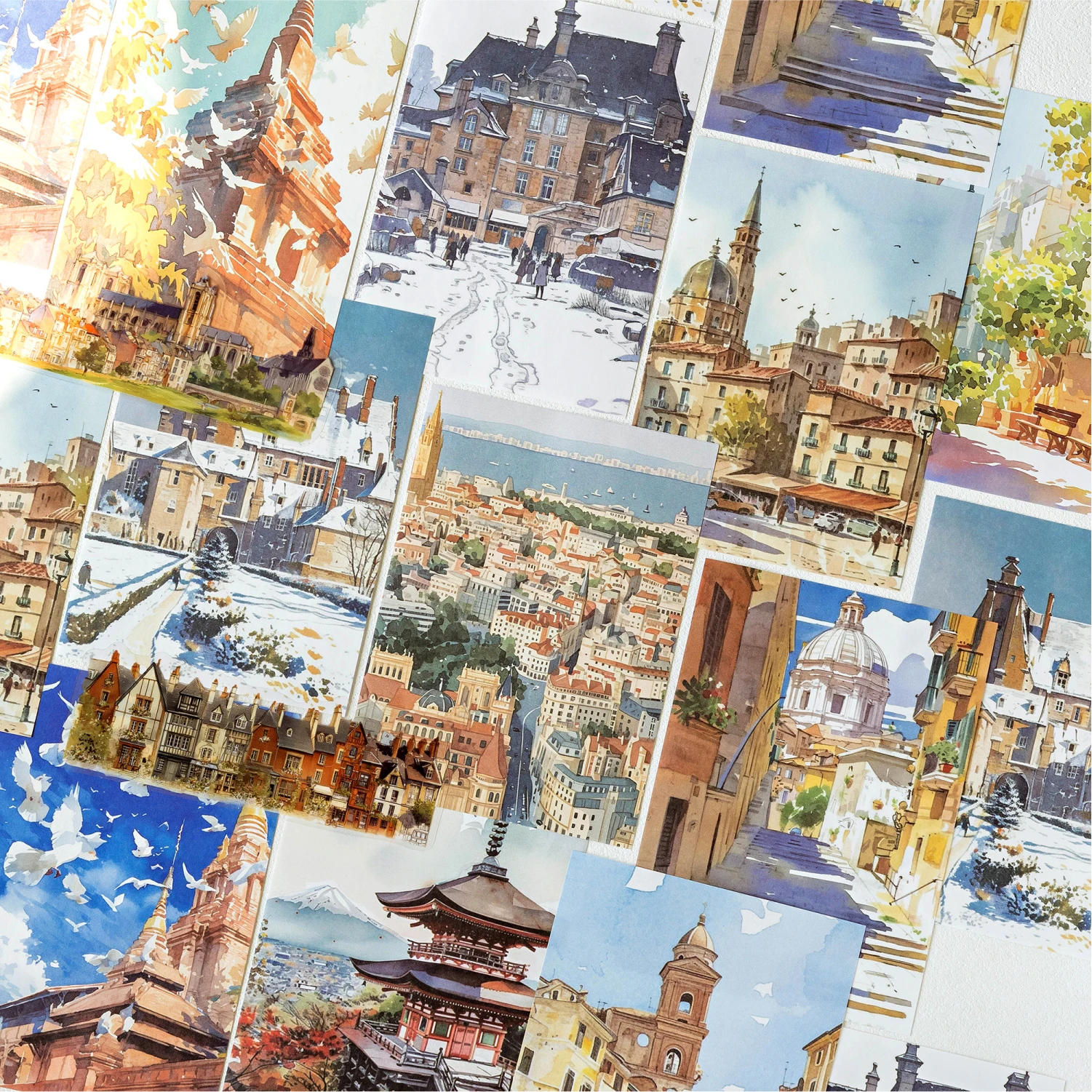 32 stks Japans landschap PET + papier stansen stickers DIY collage stickers snijmaterialen handgemaakte dagboek album