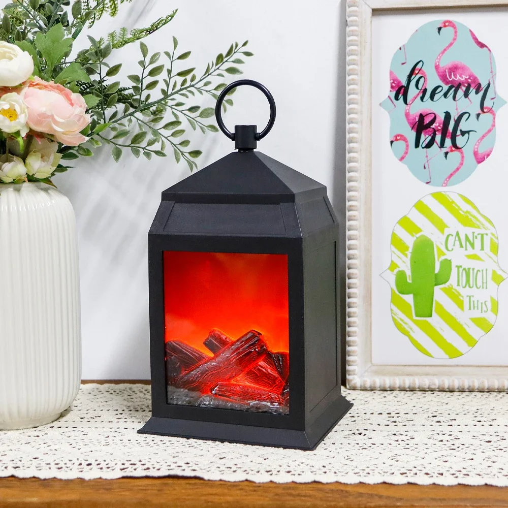 Wholesale Mini Led Electric Fireplace Lantern Hanging Portable Plastic Night Lamp Decorative Party Lantern Light Stage Props