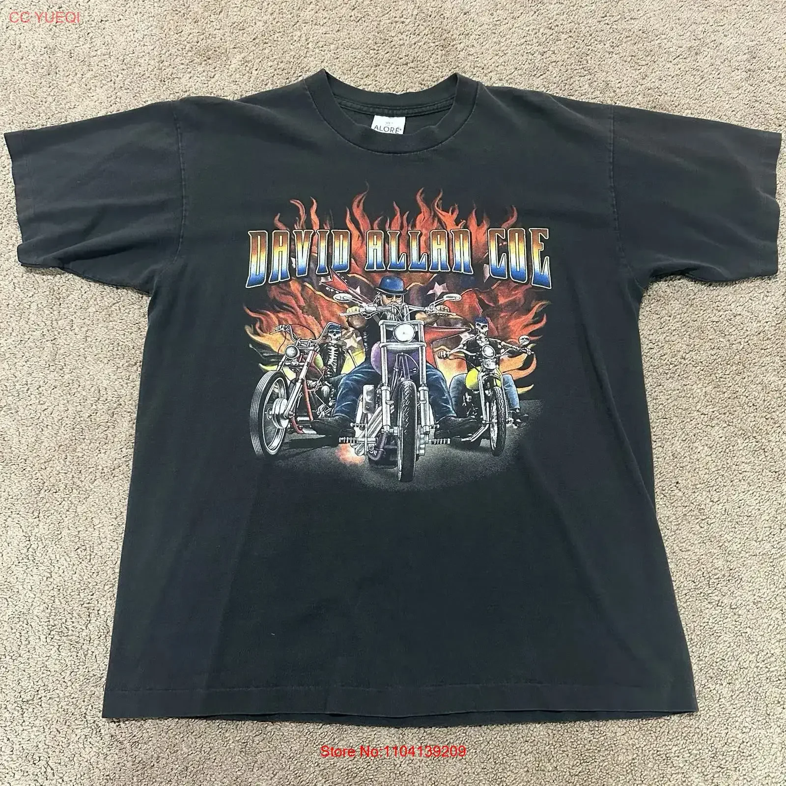 T-Shirt Vintage David Allan Coe Tour 2004 Motorcycle Flames Large Rara Vintage Lavata Di Design Casual Morbida Alla Moda