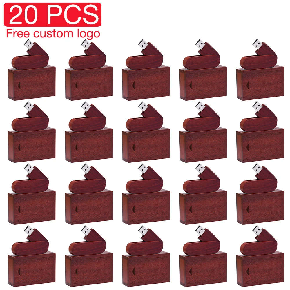 20PCS/LOT Wooden Rotatable USB 2.0 Flash Drives 128GB Free Custom Logo Pendrive 64GB Wedding Gift USB Stick 32GB 16GB 8GB U Disk image 3