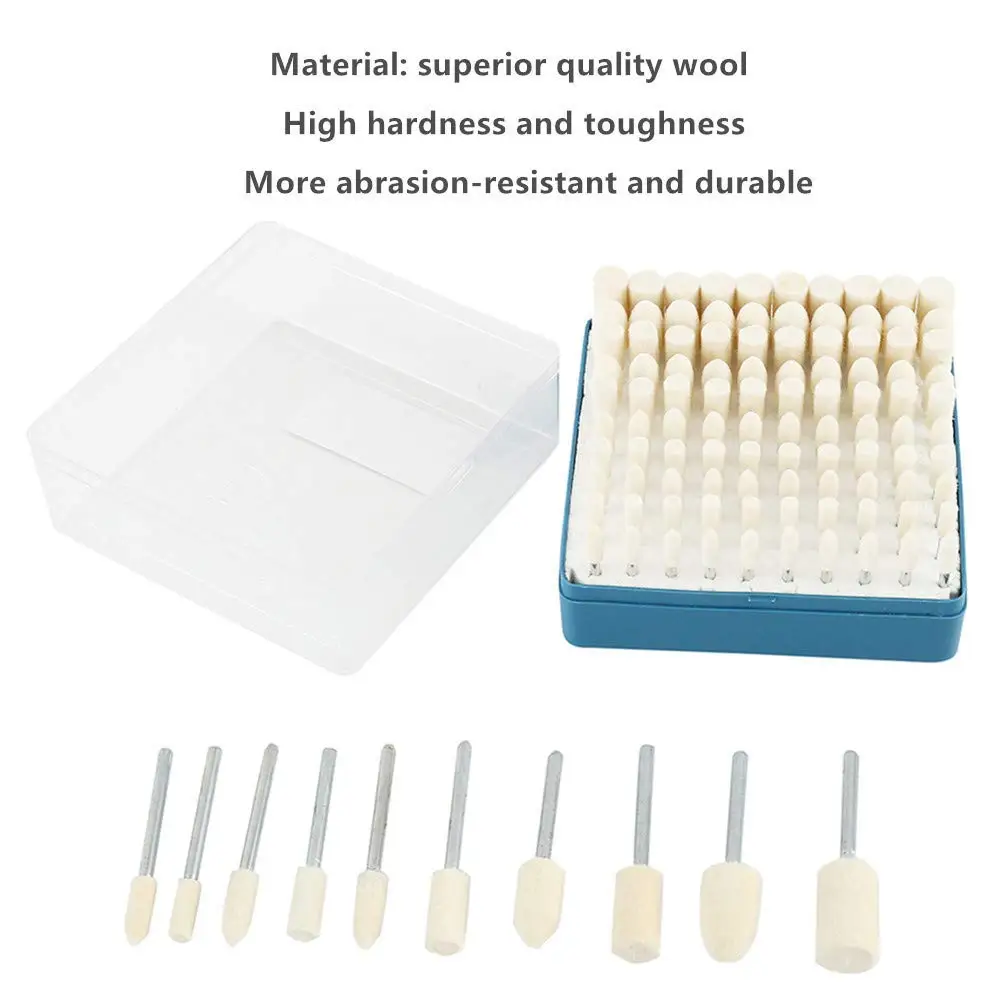 100Pcs Felt Polishing Wheels Wool Polishing Buffing Pads Polishing Grinding Head Wheel Tools Kit For Dremel Rotary Tools