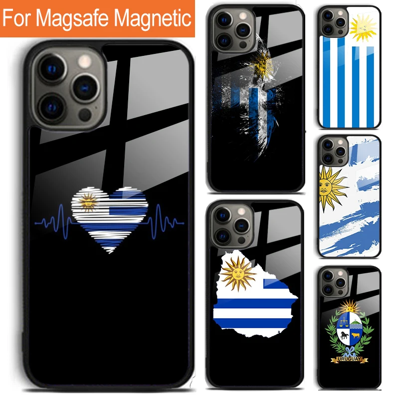 

Uruguay Flag Phone Case For iPhone 16 15 14 13 12 11 Pro Max Plus Magsafe Magnetic Wireless Charging Cover