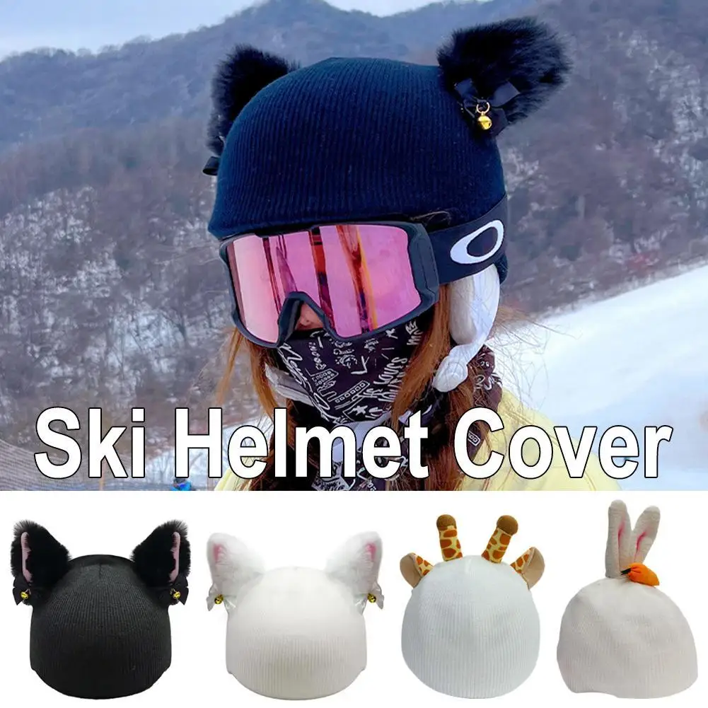 

New Personalized Ski Helmet Cover Knitted Cute Cat Rabbit Giraffe Snowboarding Paraglider Helmet Decoration Accessories