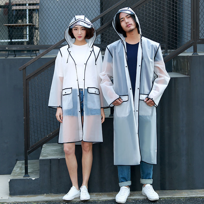  New Fashion EVA Women Poncho With Hat Ladies Waterproof Long Translucent Raincoat Adults Rain Coat 