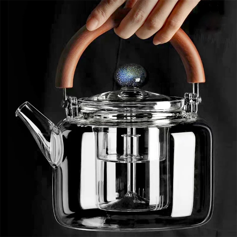 1100ml Magnetic Suction Handle Beam Glass Teapot With Tea Strainer Infuser Steaming and Boiling Flower Tea Puer Dual-use Tea Pot